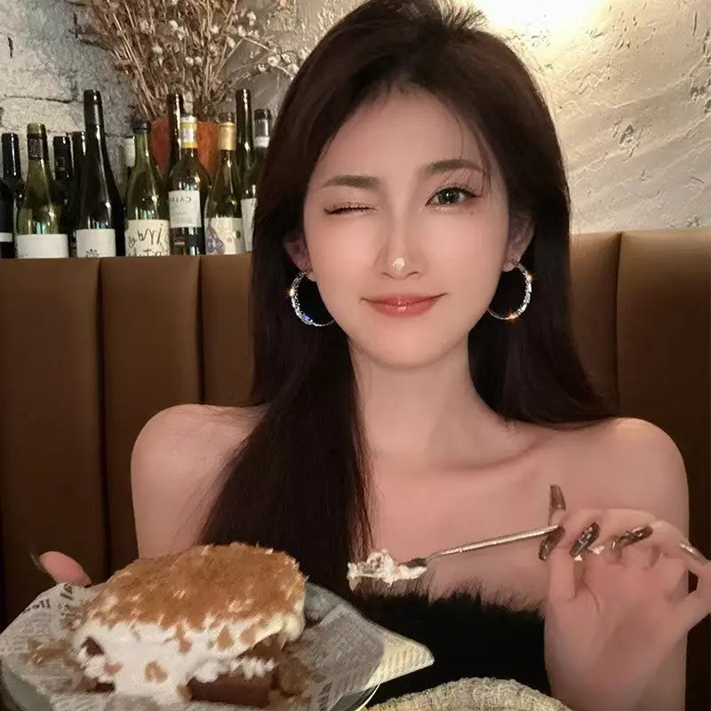 S925 Sliper Needle European and American Exaggerated Plain Hoop Earrings 我的商店