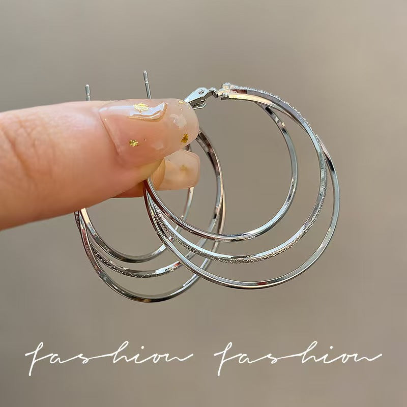 S925 Sliper Needle European and American Exaggerated Plain Hoop Earrings