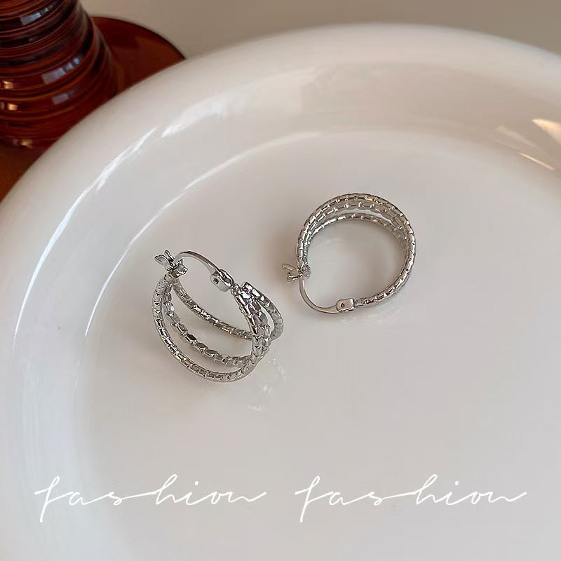S925 Sliper Needle European and American Exaggerated Plain Hoop Earrings