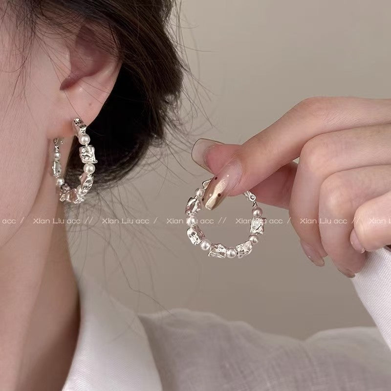 S925 Sliper Needle European and American Exaggerated Plain Hoop Earrings