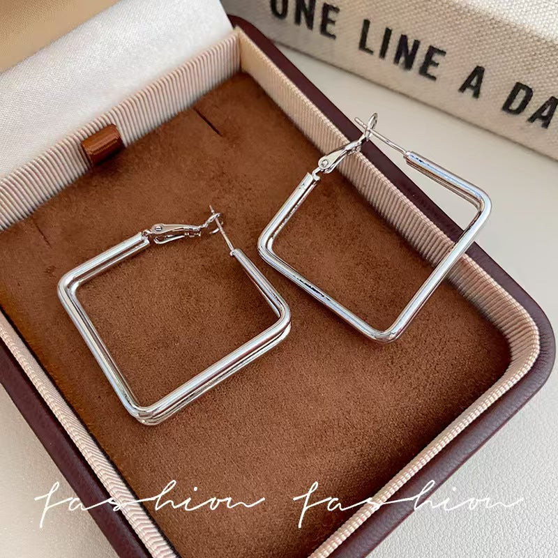 S925 Sliper Needle European and American Exaggerated Plain Hoop Earrings