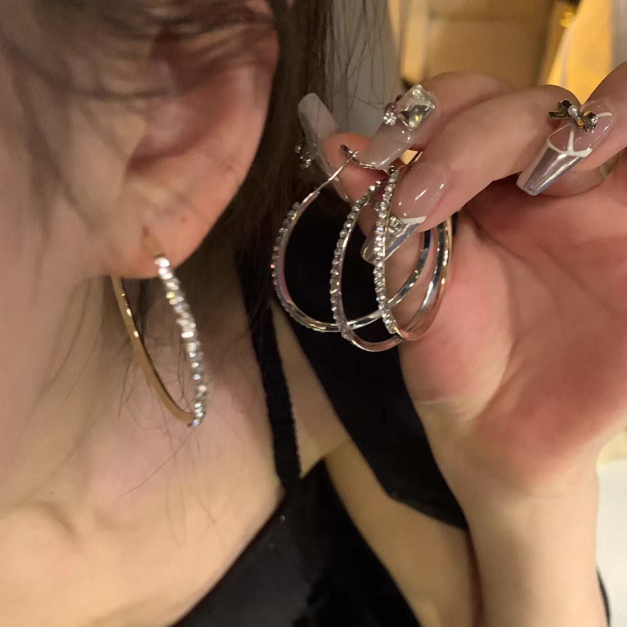 S925 Sliper Needle European and American Exaggerated Plain Hoop Earrings