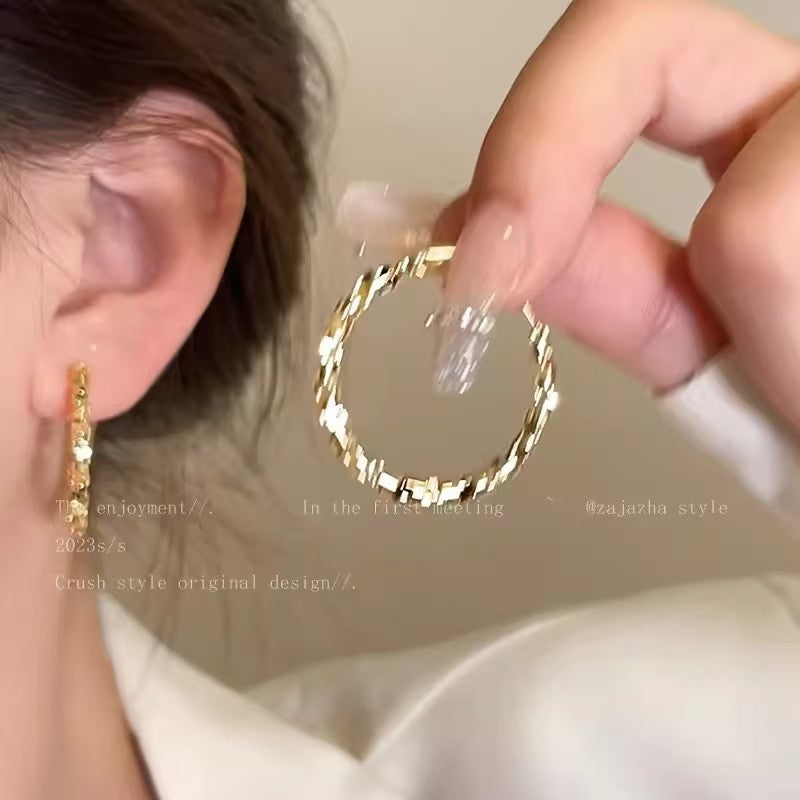 S925 Sliper Needle European and American Exaggerated Plain Hoop Earrings