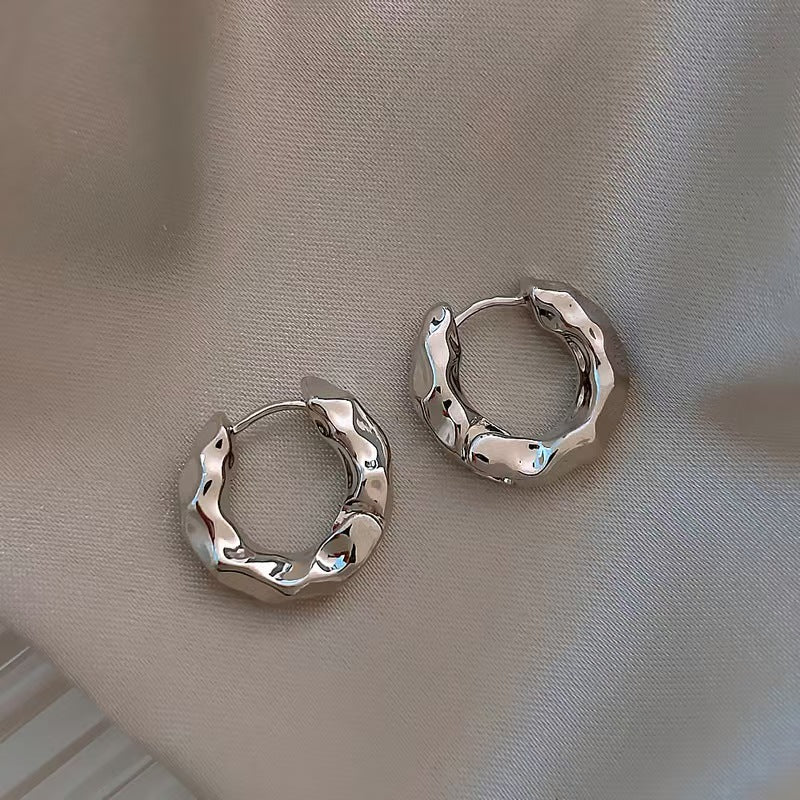 S925 Sliper Needle European and American Exaggerated Plain Hoop Earrings